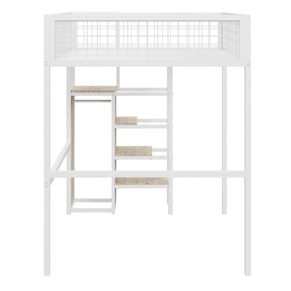 Hems til børn 140 x 200 cm med jernramme - med opbevaringsstige og garderobeskab - hvid