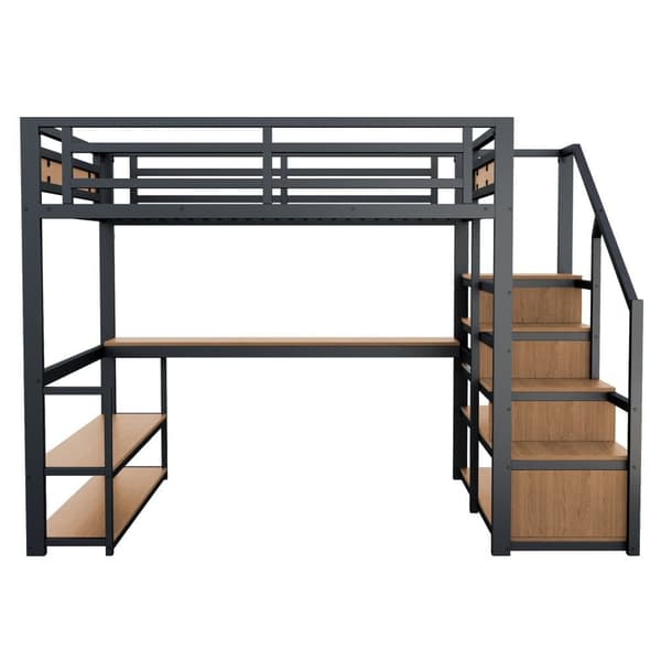140x200 cm Metal Hems - med Opbevaringsstige og Skrivebord - Sort