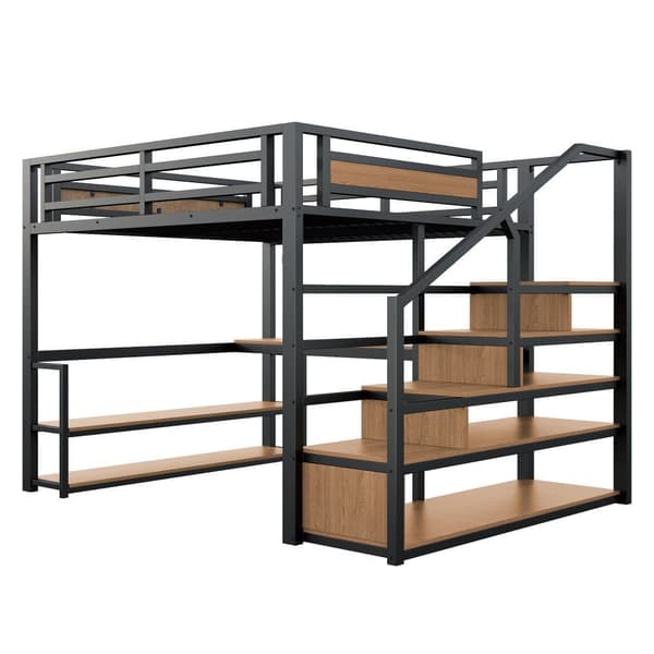 140x200 cm Metal Hems - med Opbevaringsstige og Skrivebord - Sort