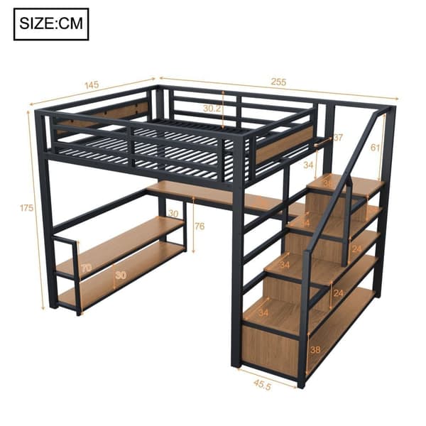 140x200 cm Metal Hems - med Opbevaringsstige og Skrivebord - Sort