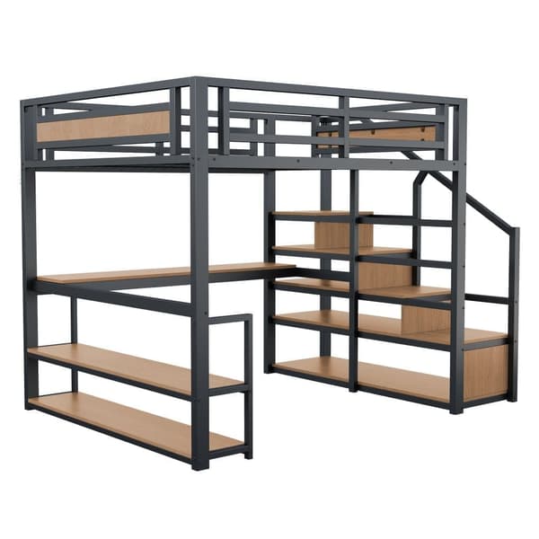 140x200 cm Metal Hems - med Opbevaringsstige og Skrivebord - Sort