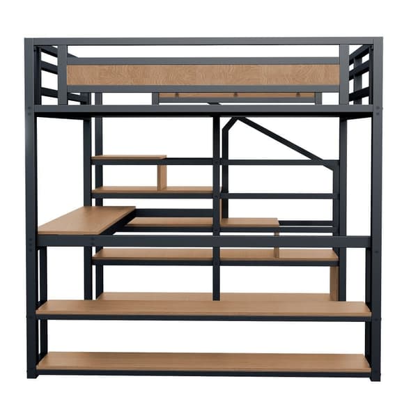 140x200 cm Metal Hems - med Opbevaringsstige og Skrivebord - Sort
