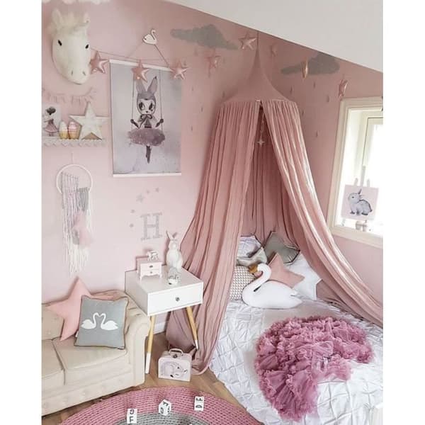Baldakin för barn - Rosa - One size - Bomullsmaterial - 2,4 meter hög