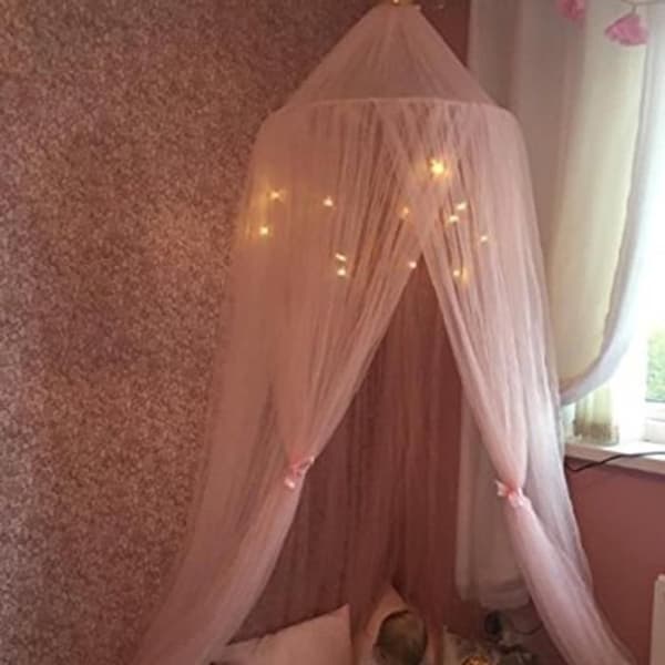 Princess Dream Bed Myggnät 7 Layer Mesh Klänning Tält Hängande Rosa Kupol 60*240cm