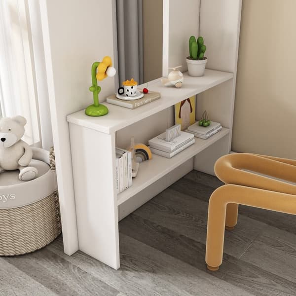 Topmadras 90 x 200 cm - med garderobe + skrivebord - åbne hylder - med trappe - hvid (madras medfølger ikke)