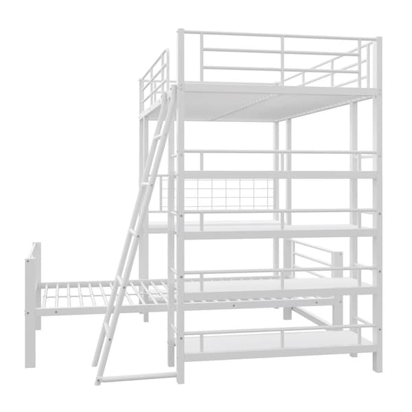 Køjeseng 90x200cm - Med flere opbevaringsrum - Metalstruktur - Med sikkerhedsstige - Med rækværk - Farve: Hvid (uden madras)