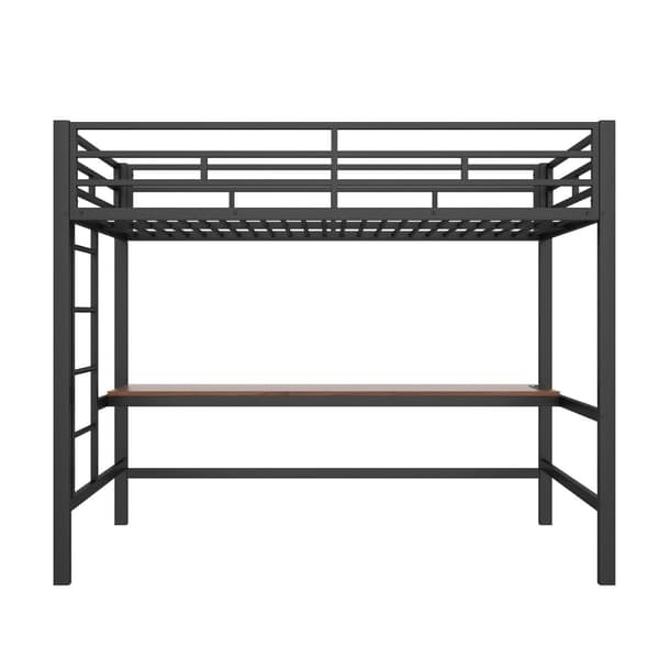 Hems 90x200 cm - med barrierer - med stige - bord med USB og stik - kablet lysbånd - metal - sort (madras medfølger ikke)