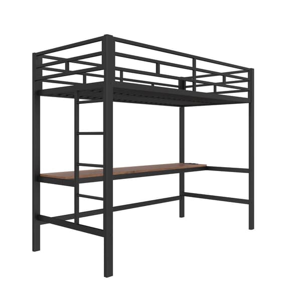 Hems 90x200 cm - med barrierer - med stige - bord med USB og stik - kablet lysbånd - metal - sort (madras medfølger ikke)