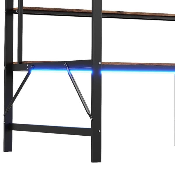Hems 140x200 cm - med barrierer - med stige - med USB og stikkontakt - med LED-lampe - med skrivebord + hylder i flere niveauer - sort (uden madras)