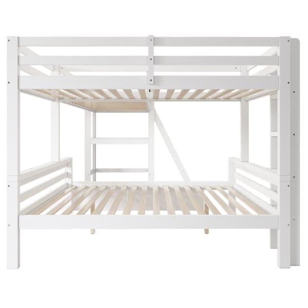 Våningssäng 2x90x200cm + 140x200cm i trä - med skrivbord och 2 lådor - vit