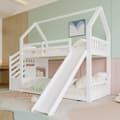 Miniatyrbillede 3 af 11: Køjeseng i træ 90 x 200 cm - med barrierer + opbevaringsstige + rutsjebane - hvid