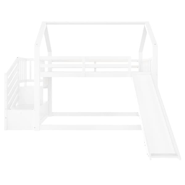 Køjeseng i træ 90 x 200 cm - med barrierer + opbevaringsstige + rutsjebane - hvid