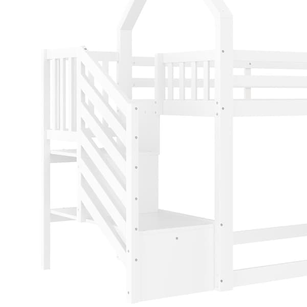 Køjeseng i træ 90 x 200 cm - med barrierer + opbevaringsstige + rutsjebane - hvid