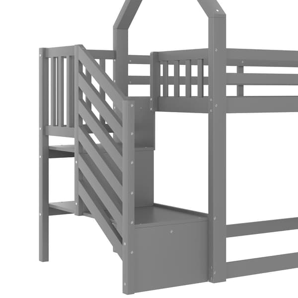Våningssäng i trä 90 x 200 cm - med barriärer + förvaringsstege + rutschkana - grå