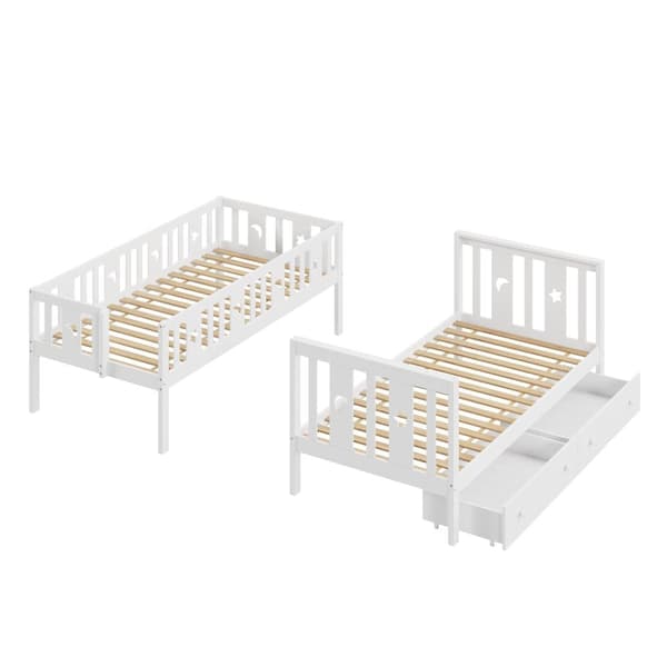 Våningssäng för barn 90 x 200 cm - massivt trä - med förvaringstrappa och 2 lådor - vit