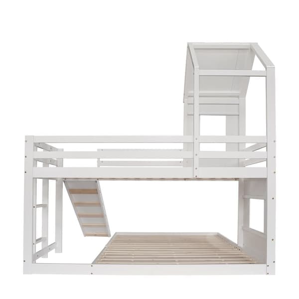 Køjeseng til børn med rutsjebane og stige - 90 x 200 cm + 140 x 200 cm - lavet af fyrretræ og MDF - hvid
