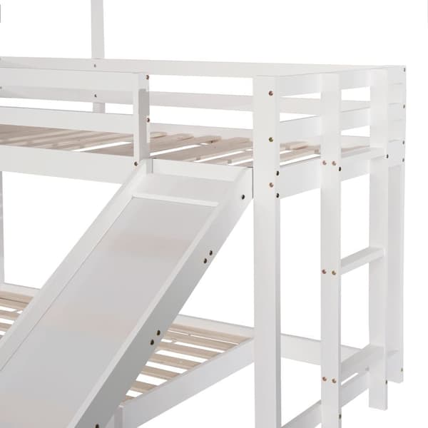 Køjeseng til børn med rutsjebane og stige - 90 x 200 cm + 140 x 200 cm - lavet af fyrretræ og MDF - hvid