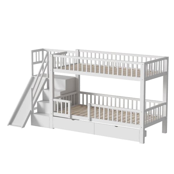 Våningssäng av trä och MDF - 90 x 200 cm - med glidbana och trappa - vit (utan madrass)