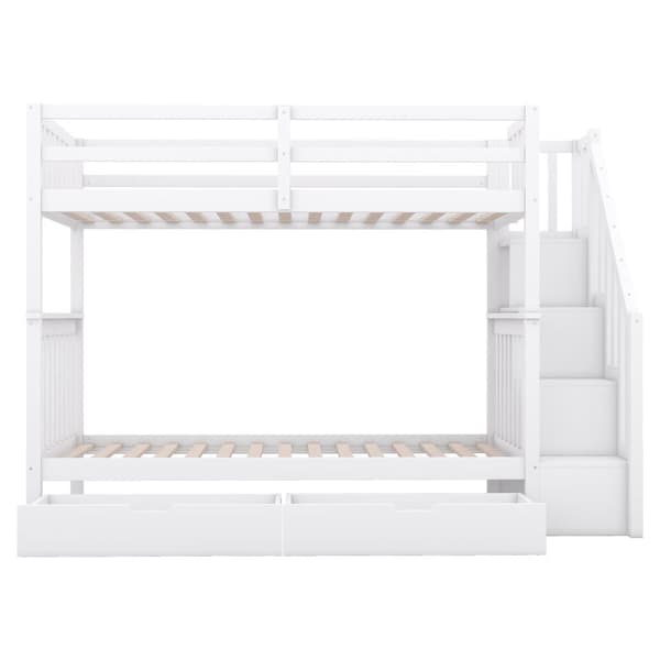 Køjeseng 90x200cm fyrretræ - med 2 skuffer og opbevaringstrapper - hvid
