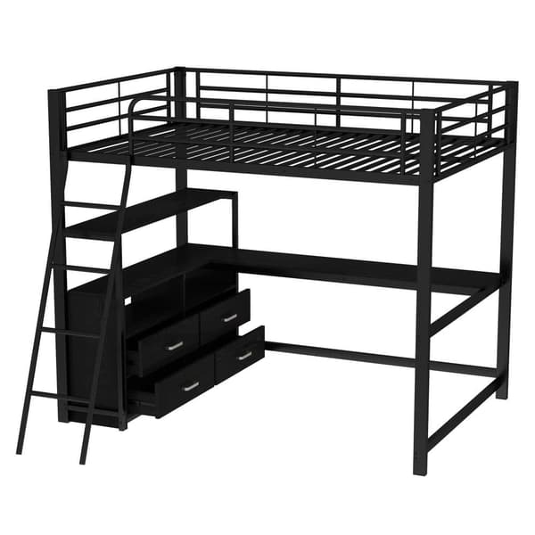 Hems seng 140x200cm - Hjørneskrivebord med skuffer - lavet af MDF og metal - Sort