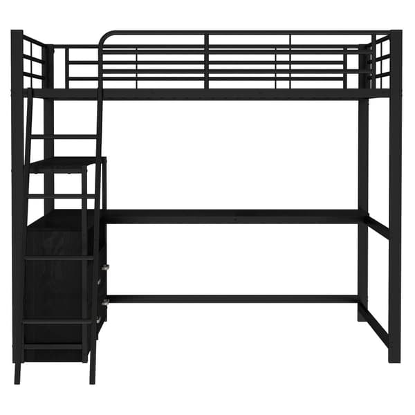 Hems seng 140x200cm - Hjørneskrivebord med skuffer - lavet af MDF og metal - Sort