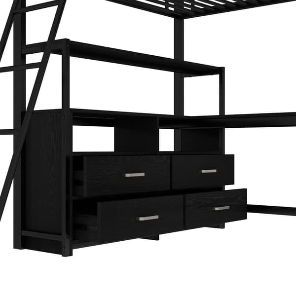 Hems seng 140x200cm - Hjørneskrivebord med skuffer - lavet af MDF og metal - Sort