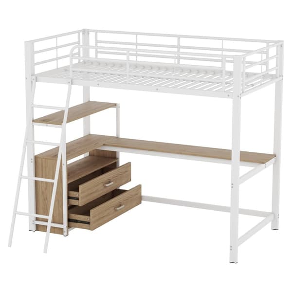 Parvisänky 90 x 200 cm - Kulmapöytä laatikoilla - MDF:stä ja metallista - Valkoinen