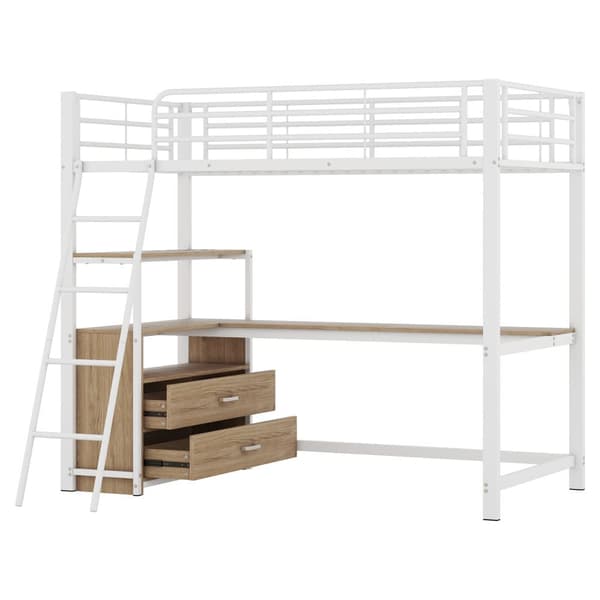 Parvisänky 90 x 200 cm - Kulmapöytä laatikoilla - MDF:stä ja metallista - Valkoinen
