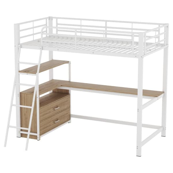 Parvisänky 90 x 200 cm - Kulmapöytä laatikoilla - MDF:stä ja metallista - Valkoinen