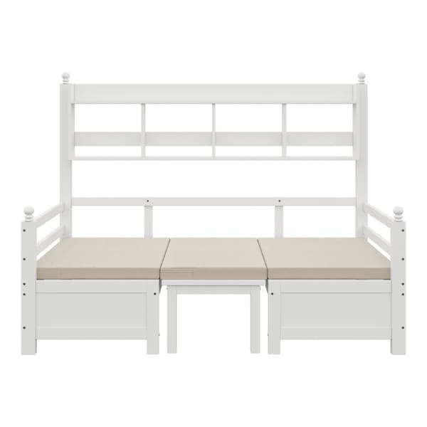 Bäddsoffa 200x90 cm - 2 i 1 säng och skrivbord - med bokhylla - med sköna dynor - massivt trä - vit