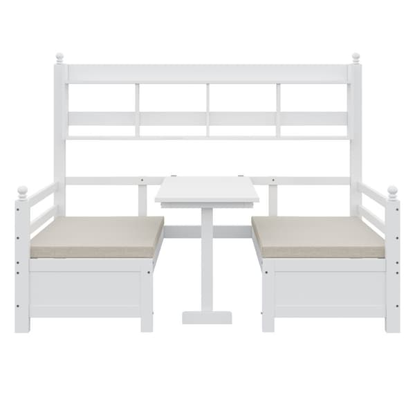 Bäddsoffa 200x90 cm - 2 i 1 säng och skrivbord - med bokhylla - med sköna dynor - massivt trä - vit
