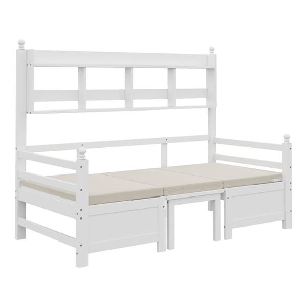 Bäddsoffa 200x90 cm - 2 i 1 säng och skrivbord - med bokhylla - med sköna dynor - massivt trä - vit