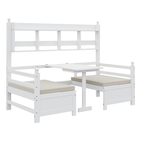 Bäddsoffa 200x90 cm - 2 i 1 säng och skrivbord - med bokhylla - med sköna dynor - massivt trä - vit