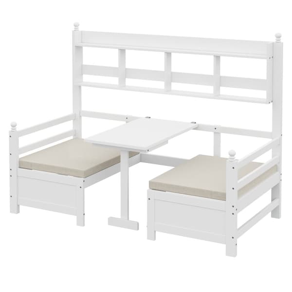 Bäddsoffa 200x90 cm - 2 i 1 säng och skrivbord - med bokhylla - med sköna dynor - massivt trä - vit