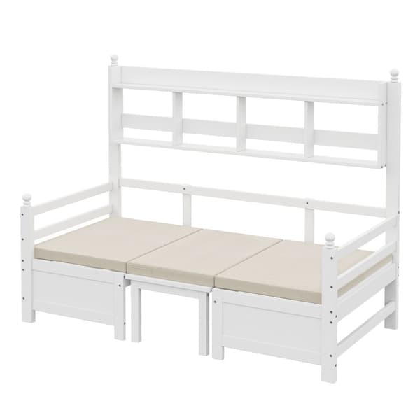 Bäddsoffa 200x90 cm - 2 i 1 säng och skrivbord - med bokhylla - med sköna dynor - massivt trä - vit