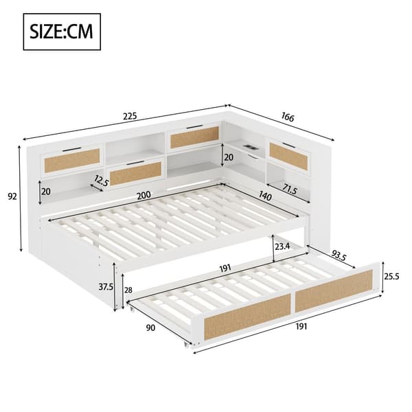Sovesofa i massivt træ 140x200cm - Med udtræksseng - Med mange opbevaringsrum - Med skuffetilslutning - Hvid (uden madras)