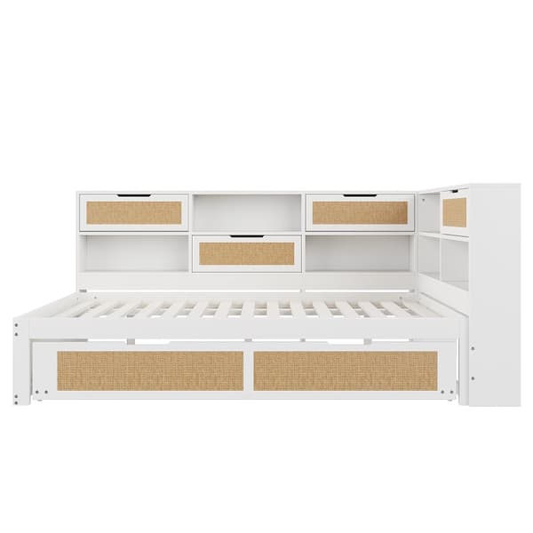 Sovesofa i massivt træ 140x200cm - Med udtræksseng - Med mange opbevaringsrum - Med skuffetilslutning - Hvid (uden madras)