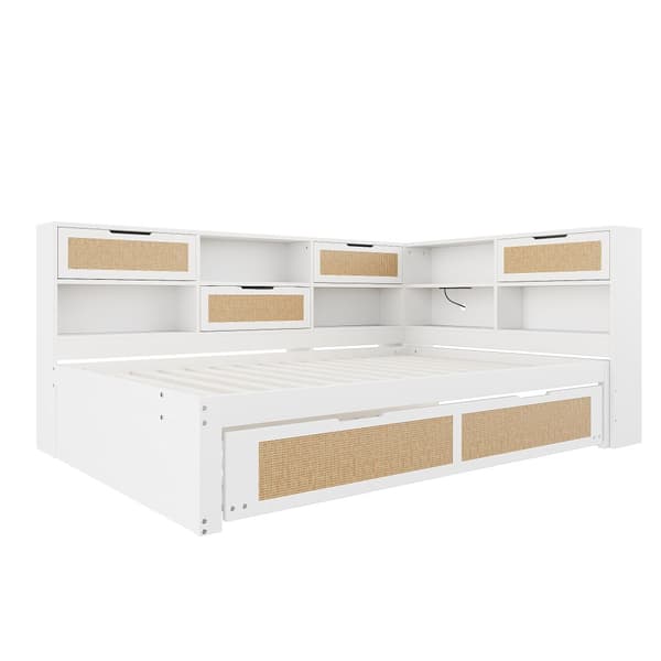 Sovesofa i massivt træ 140x200cm - Med udtræksseng - Med mange opbevaringsrum - Med skuffetilslutning - Hvid (uden madras)