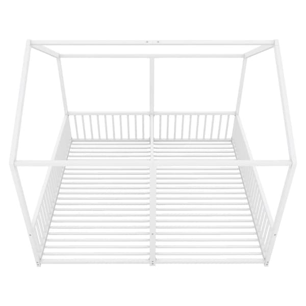 Loftsäng i järn 2x90x200cm - med tak och lamellram - vit