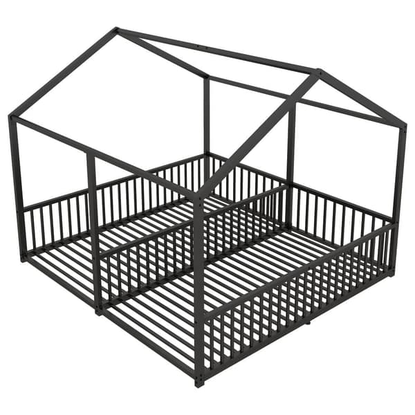 Loftsäng i järn 2x90x200cm - med tak och lamellram - svart