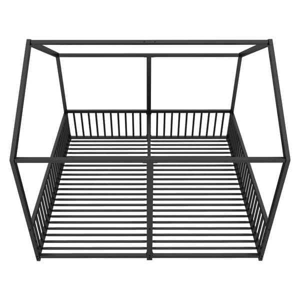 Loftsäng i järn 2x90x200cm - med tak och lamellram - svart
