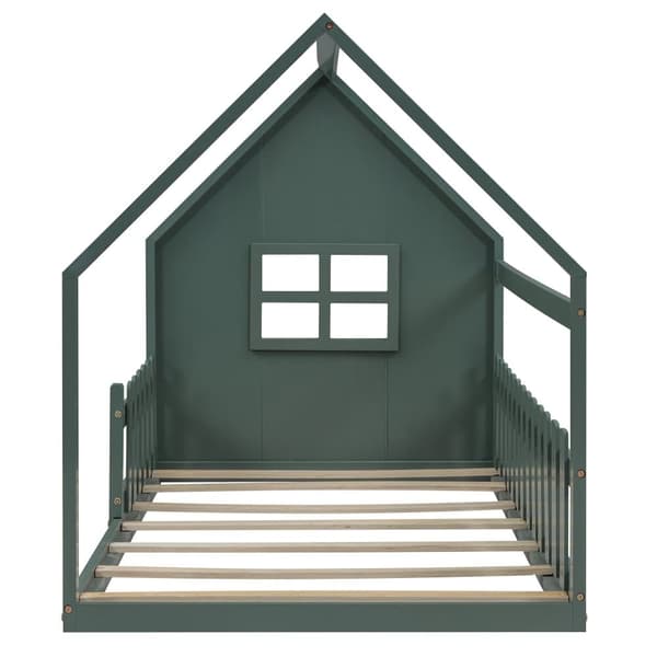 Børns hemseng 90x200 cm - i form af et hus - lavet af fyrretræ og MDF - grøn