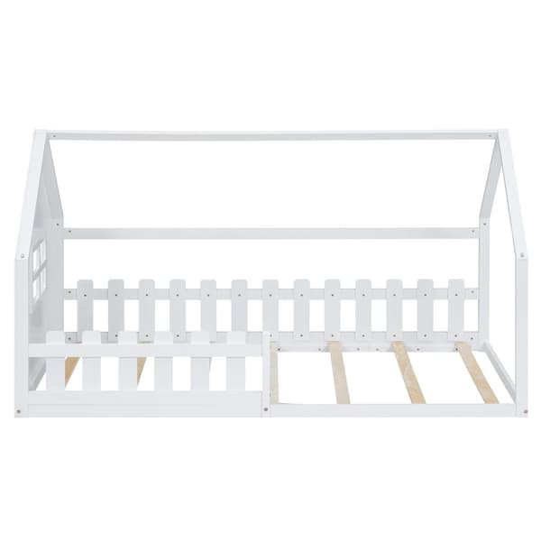 Loftsäng för barn 90x200 cm - i form av ett hus - tillverkad av furu och MDF - vit
