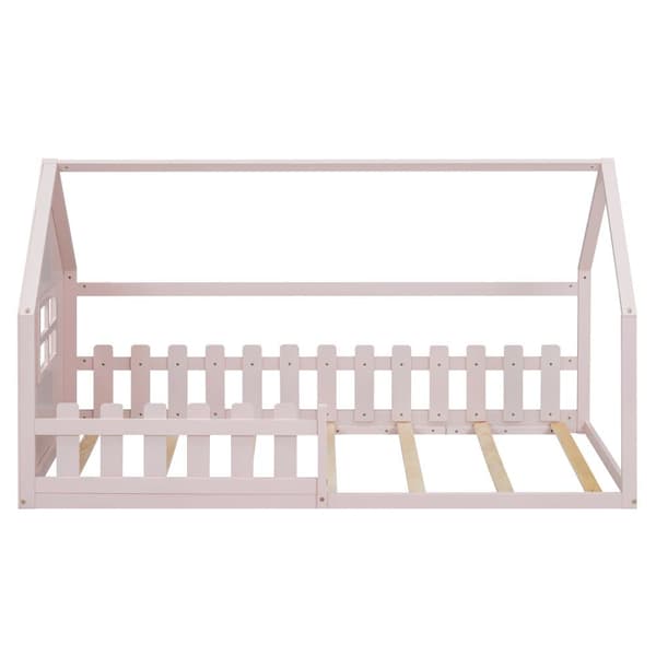 Børns hemseng 90x200 cm - i form af et hus - lavet af fyrretræ og MDF - Pink