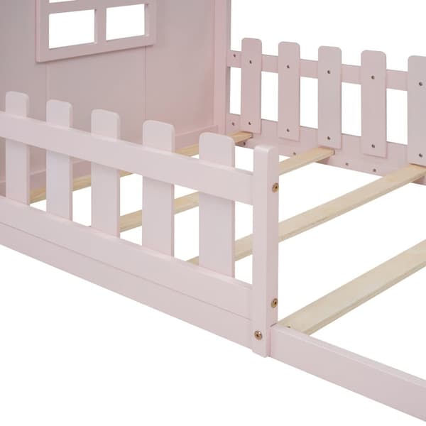 Børns hemseng 90x200 cm - i form af et hus - lavet af fyrretræ og MDF - Pink