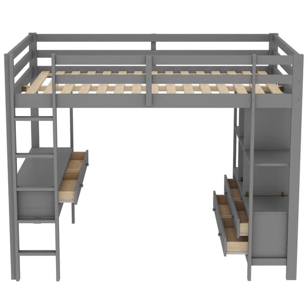 140 x 200 cm mellansäng av massivt furuträ med skrivbord + lådor + hyllor + spjälstomme - grå