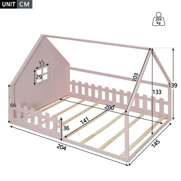 Hems til børn, 140 x 200 cm - Husform - Fyrretræ og MDF - Pink