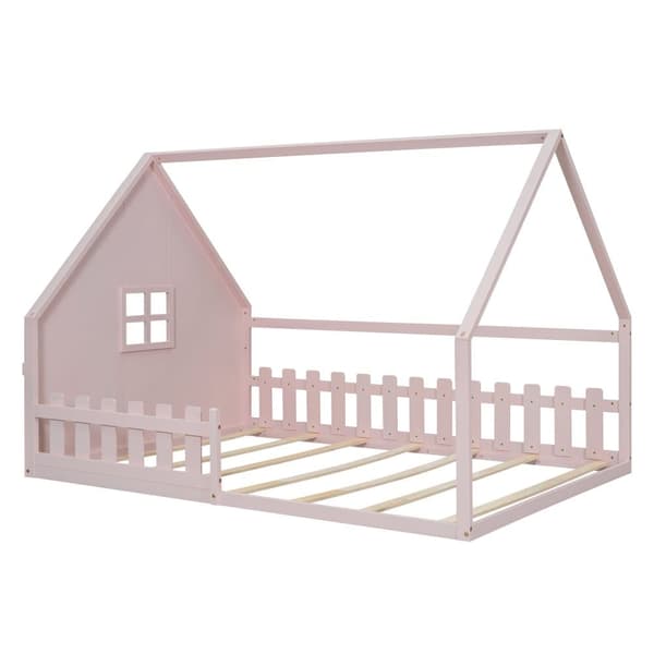 Hems til børn, 140 x 200 cm - Husform - Fyrretræ og MDF - Pink