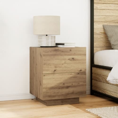 Sängbord med LED-lampor artisan ek 45x40x55 cm