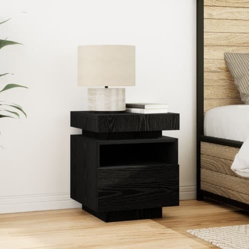 Sängbord med LED-lampor svart ek 40x39x48,5 cm
